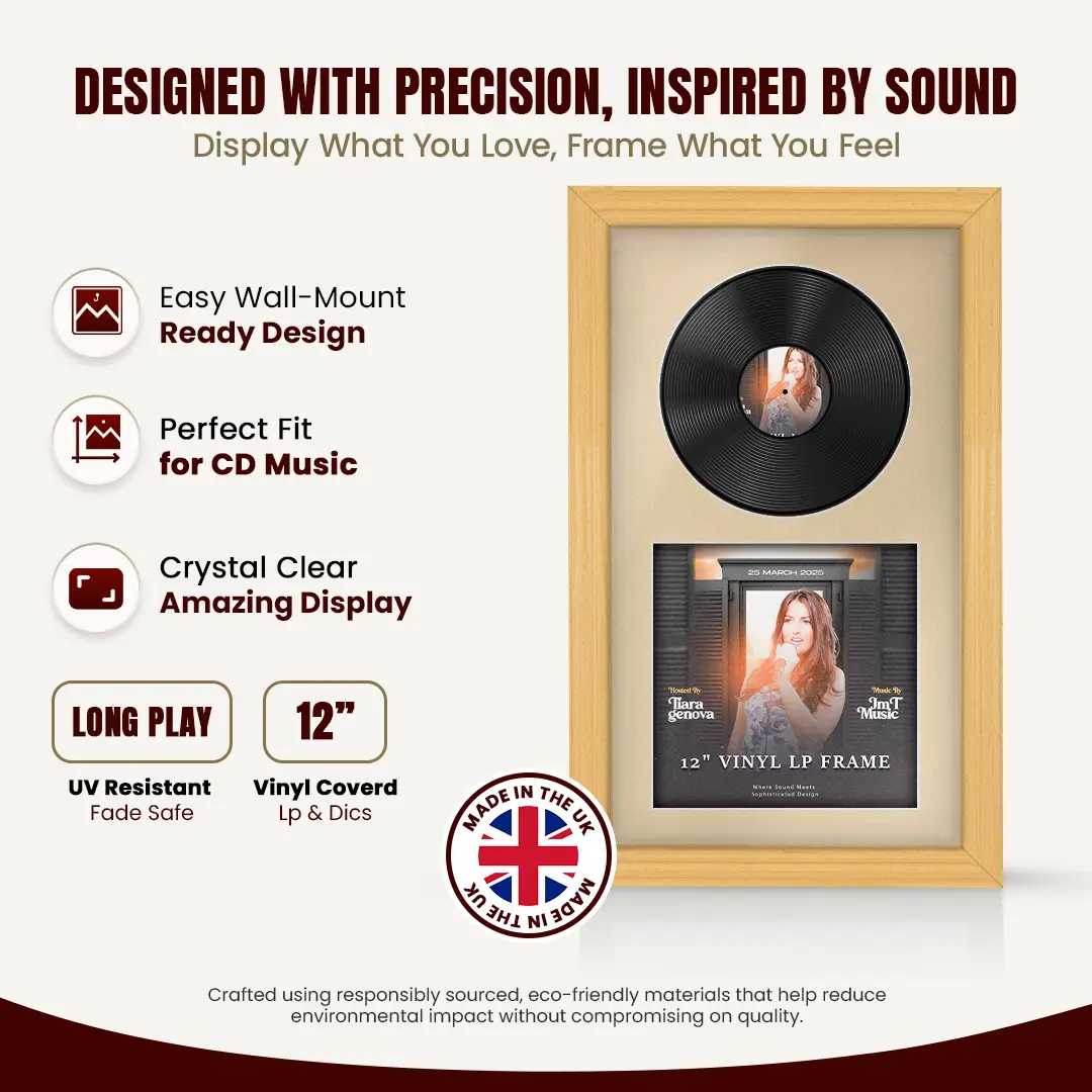 30x17" Classic Country Pine Vinyl Record Frame With Ivory Mount | Side by Side 12" LP Cover & Disc Display thumbnail 8