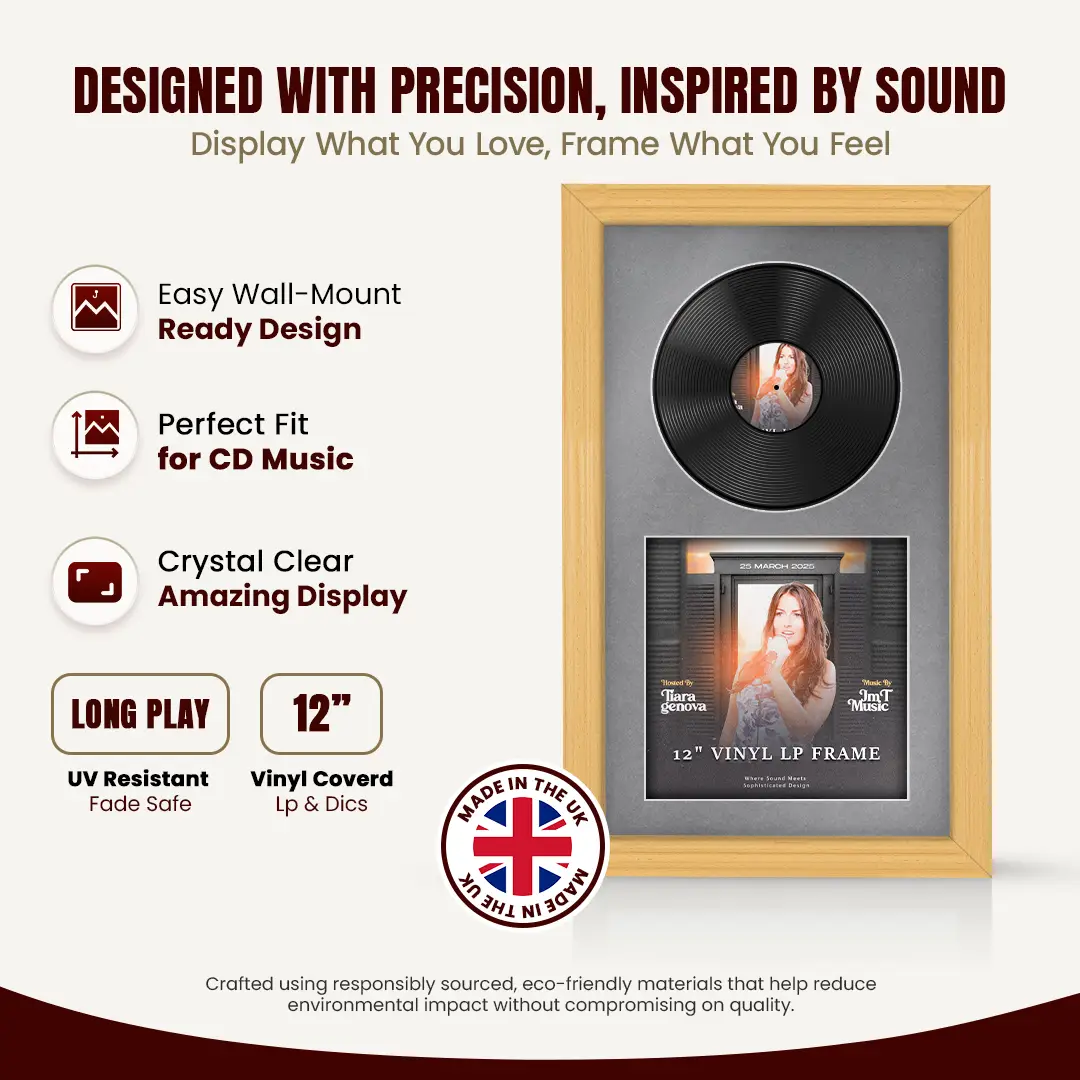 30x17" Classic Country Pine Vinyl Record Frame With Mid Grey Mount | For 12" LP Cover and Disc Side By Side Display thumbnail 8