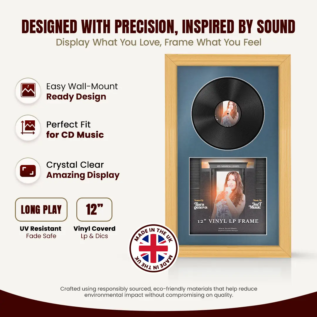 30x17" Classic Country Pine Vinyl Record Frame With Pompador Mount | For 12" LP Cover and Disc Side By Side Display thumbnail 8