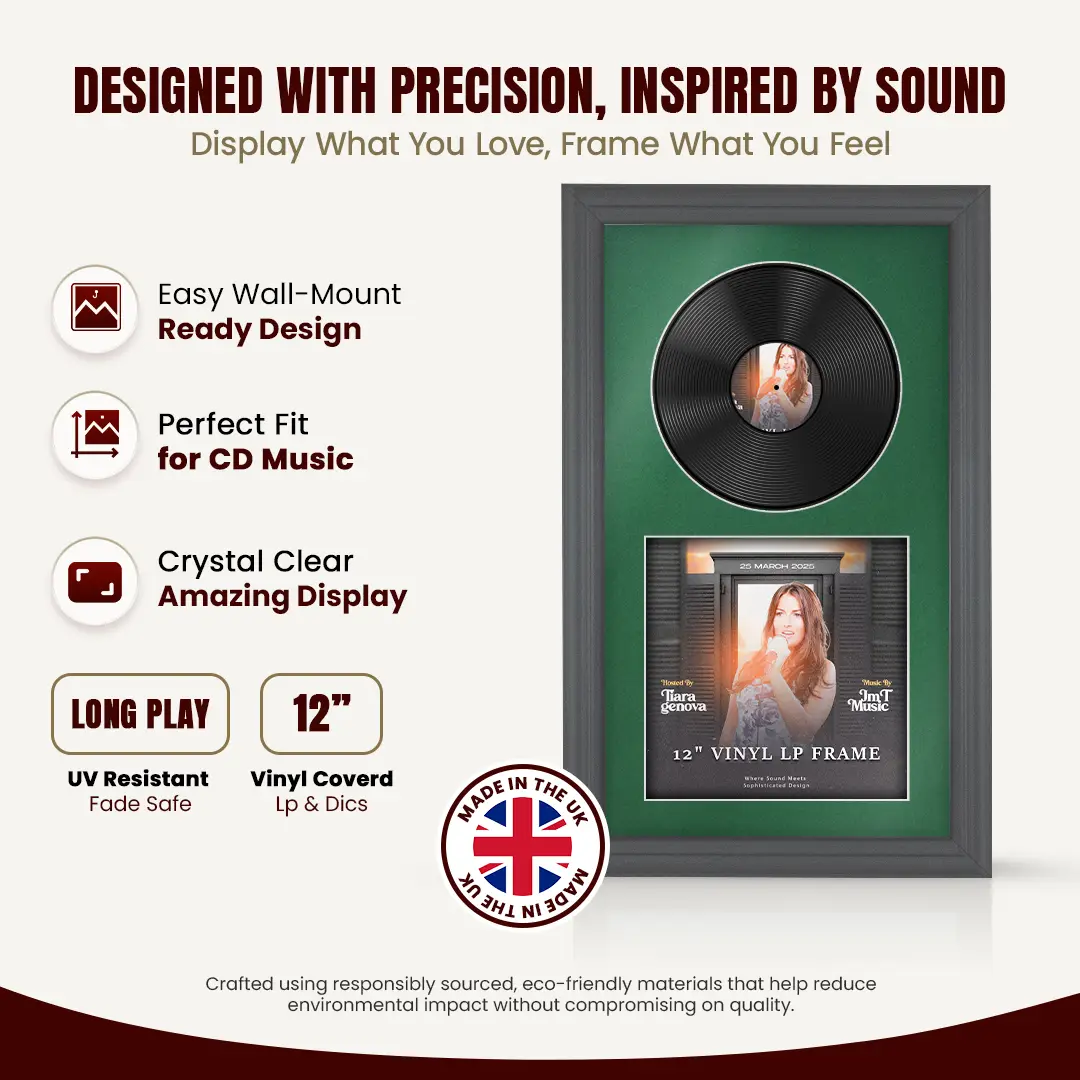 30x17" Classic Dark Grey Vinyl Record Frame With Silver Mount | For 12" LP Cover and Disc Side By Side Display thumbnail 8