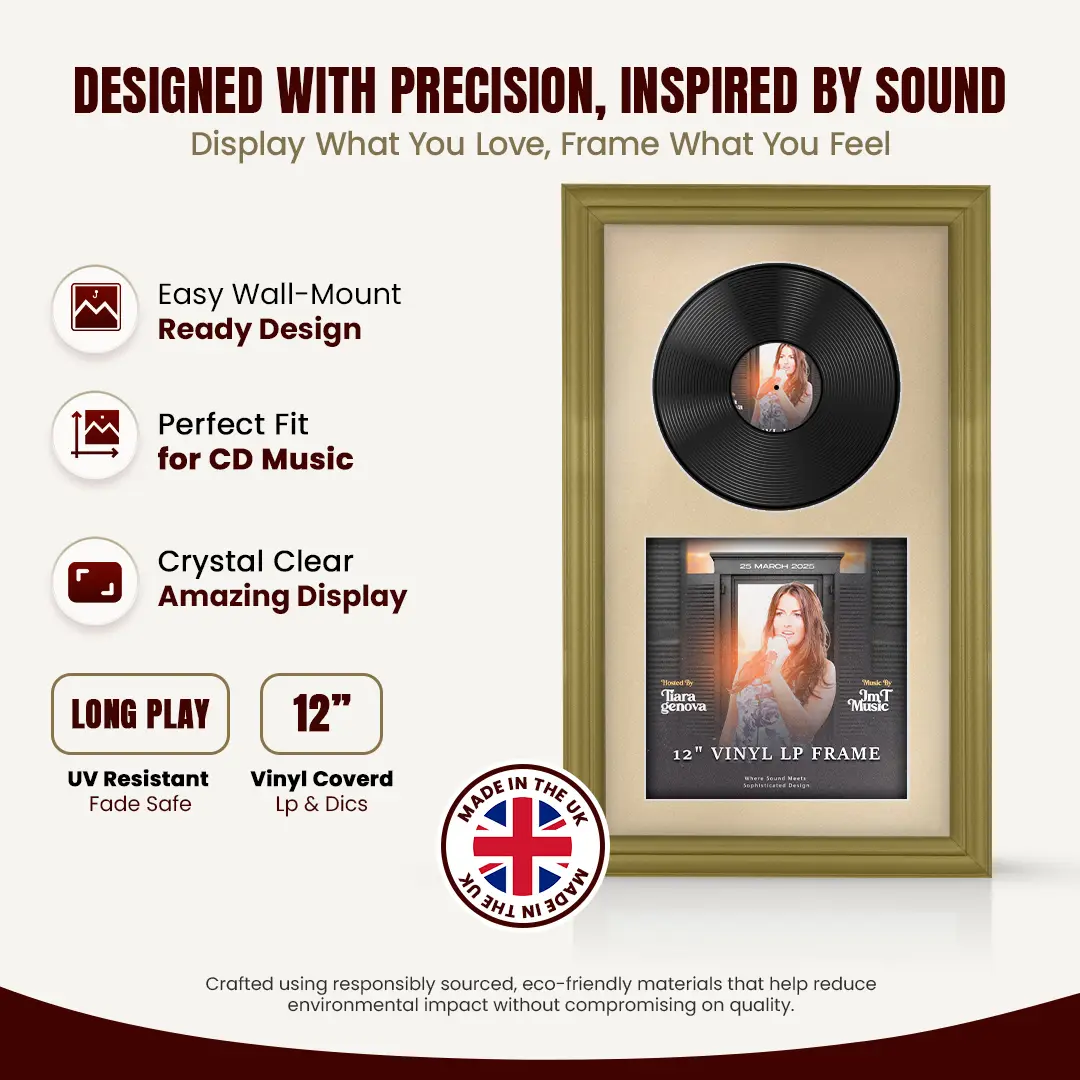 30x17" Classic Gold Vinyl Record Frame With Ivory Mount | Displays 12" LP Cover & Disc Side by Side thumbnail 8