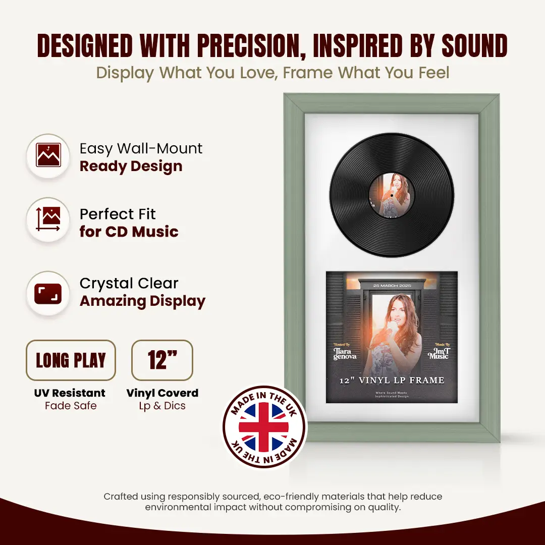 30x17" Classic Green Vinyl Record Frame With Ice White Mount | Side by Side 12" LP Cover & Disc Display thumbnail 8