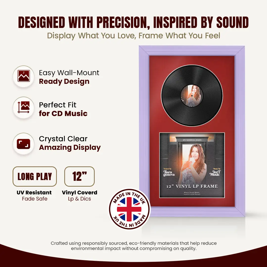30x17" Classic Purple Vinyl Record Frame With Crimson Mount | Displays 12" LP Cover & Disc Side by Side thumbnail 8