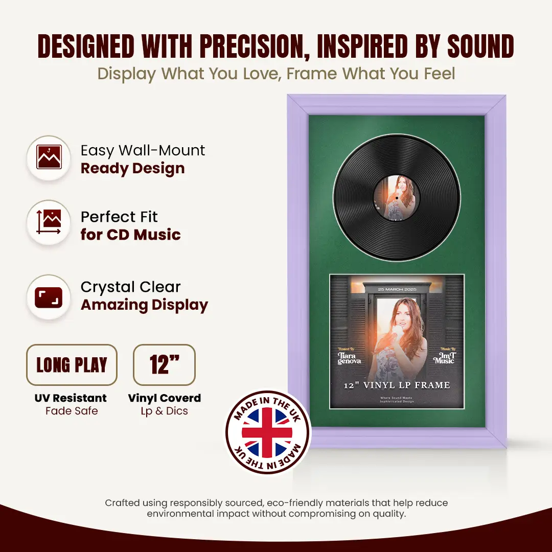 30x17" Classic Purple Vinyl Record Frame With Emerald (Green) Mount | Side by Side 12" LP Cover & Disc Display thumbnail 8