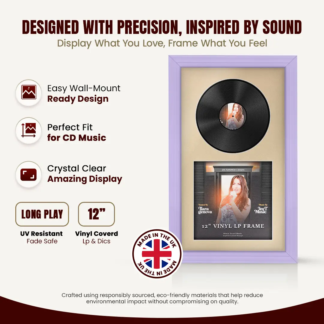 30x17" Classic Purple Vinyl Record Frame With Ivory Mount | For 12" LP Cover and Disc Side By Side Display thumbnail 8