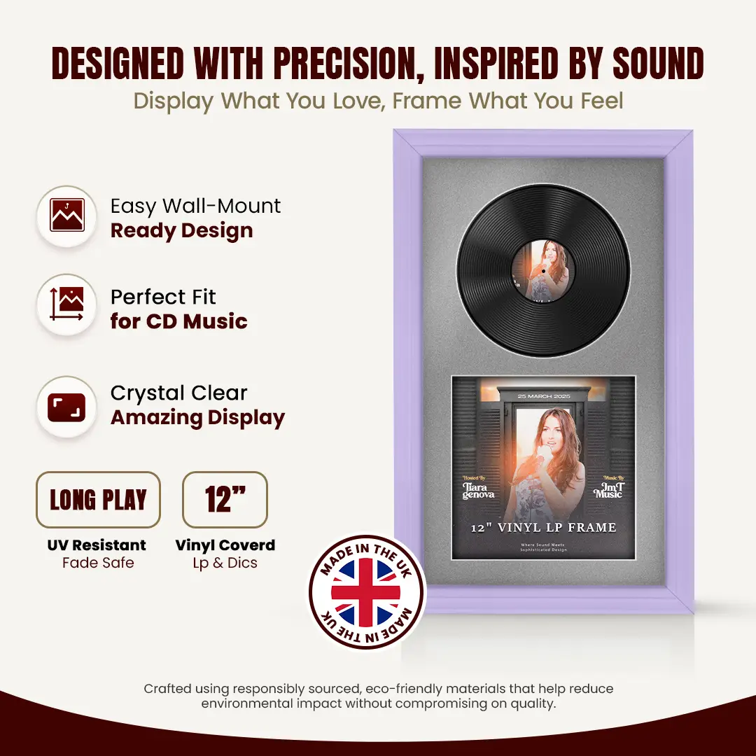 30x17" Classic Purple Vinyl Record Frame With Silver Mount | For 12" LP Cover and Disc Side By Side Display thumbnail 8