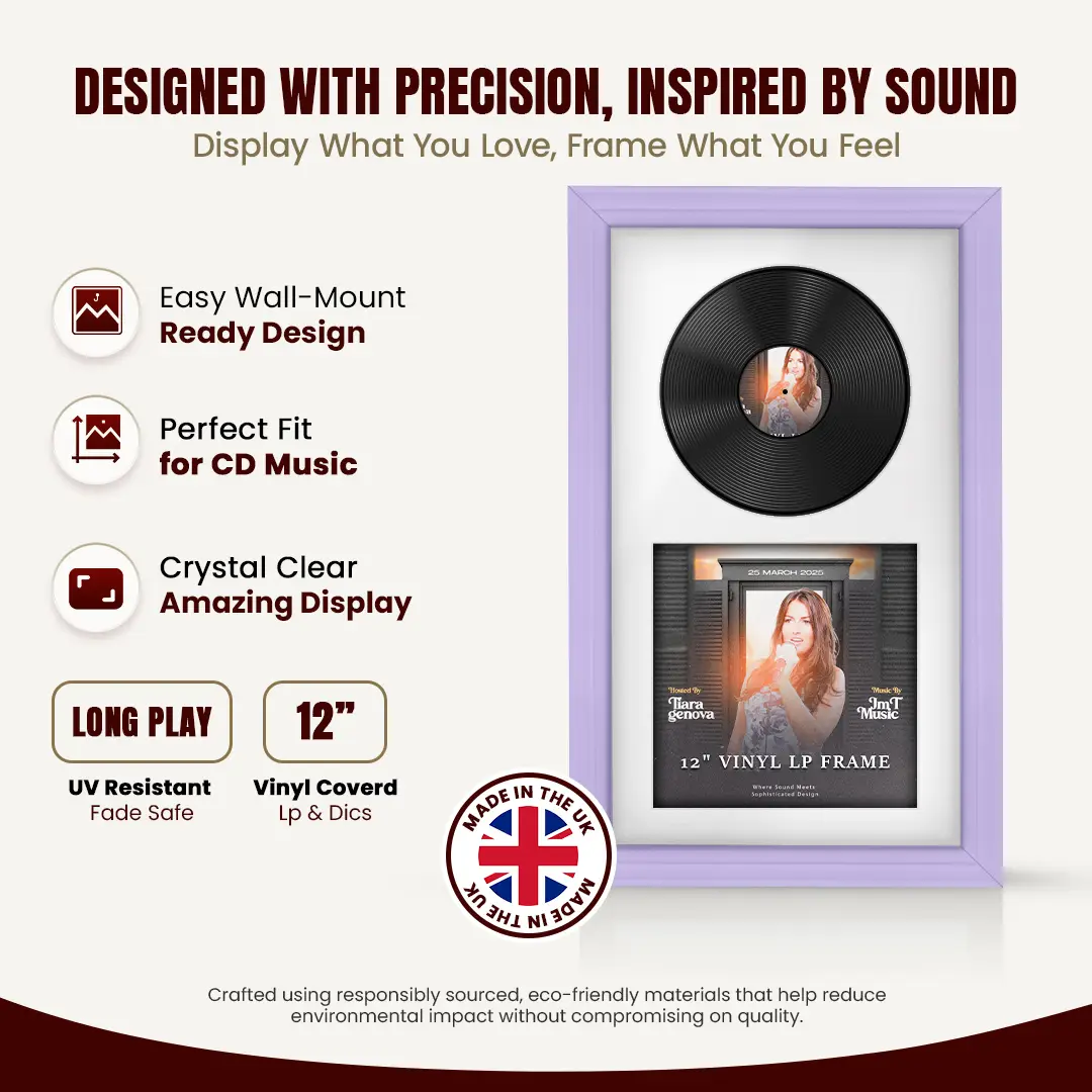 30x17" Classic Purple Vinyl Record Frame With Ice White Mount | For 12" LP Cover and Disc Side By Side Display thumbnail 8