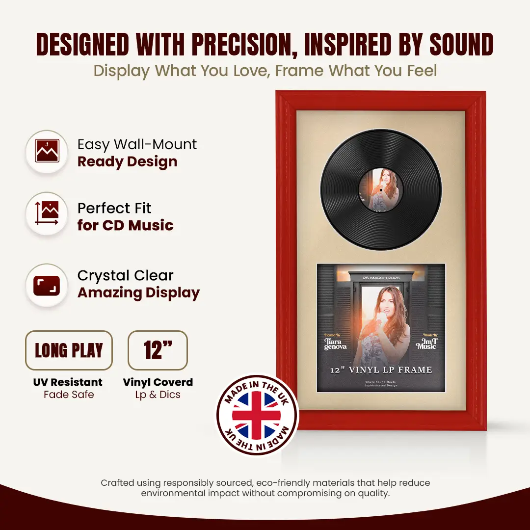 30x17" Classic Red Vinyl Record Frame With Ivory Mount | Side by Side 12" LP Cover & Disc Display thumbnail 8