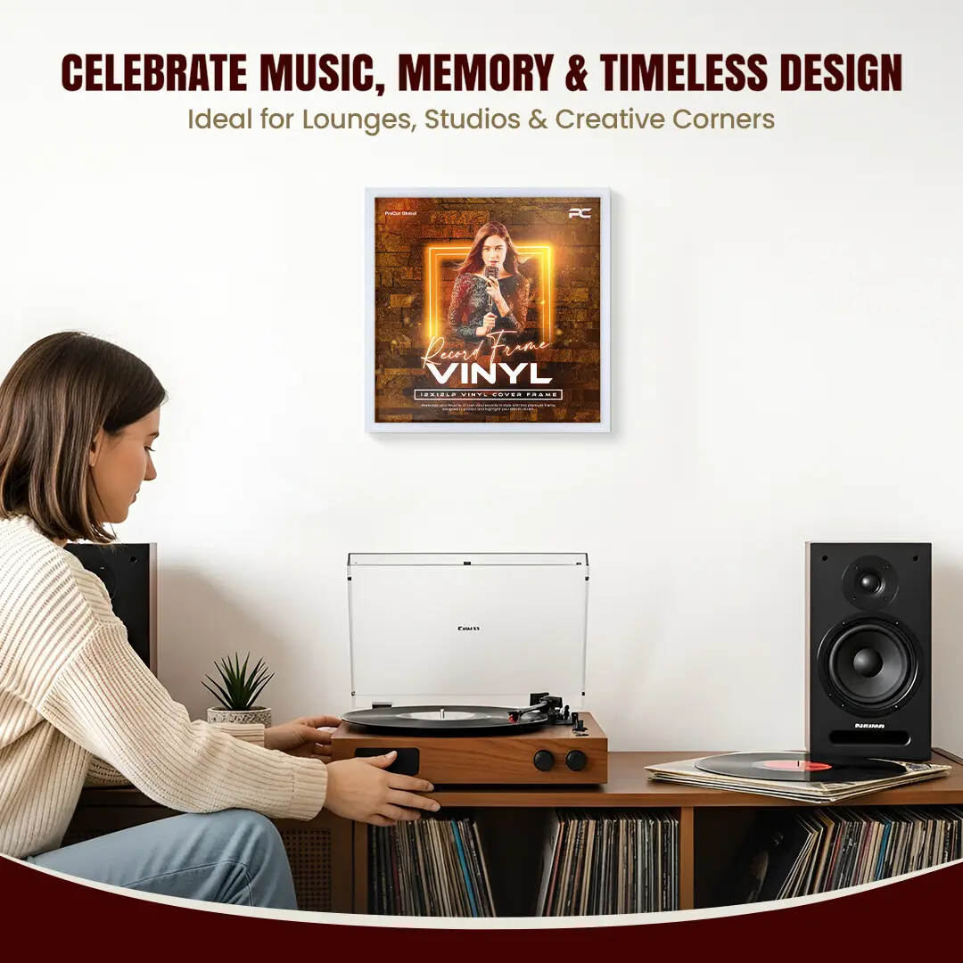 12x12" Classic White Vinyl Record Frame For 12" LP Album Covers | Elegant Music Display For Wall thumbnail 4