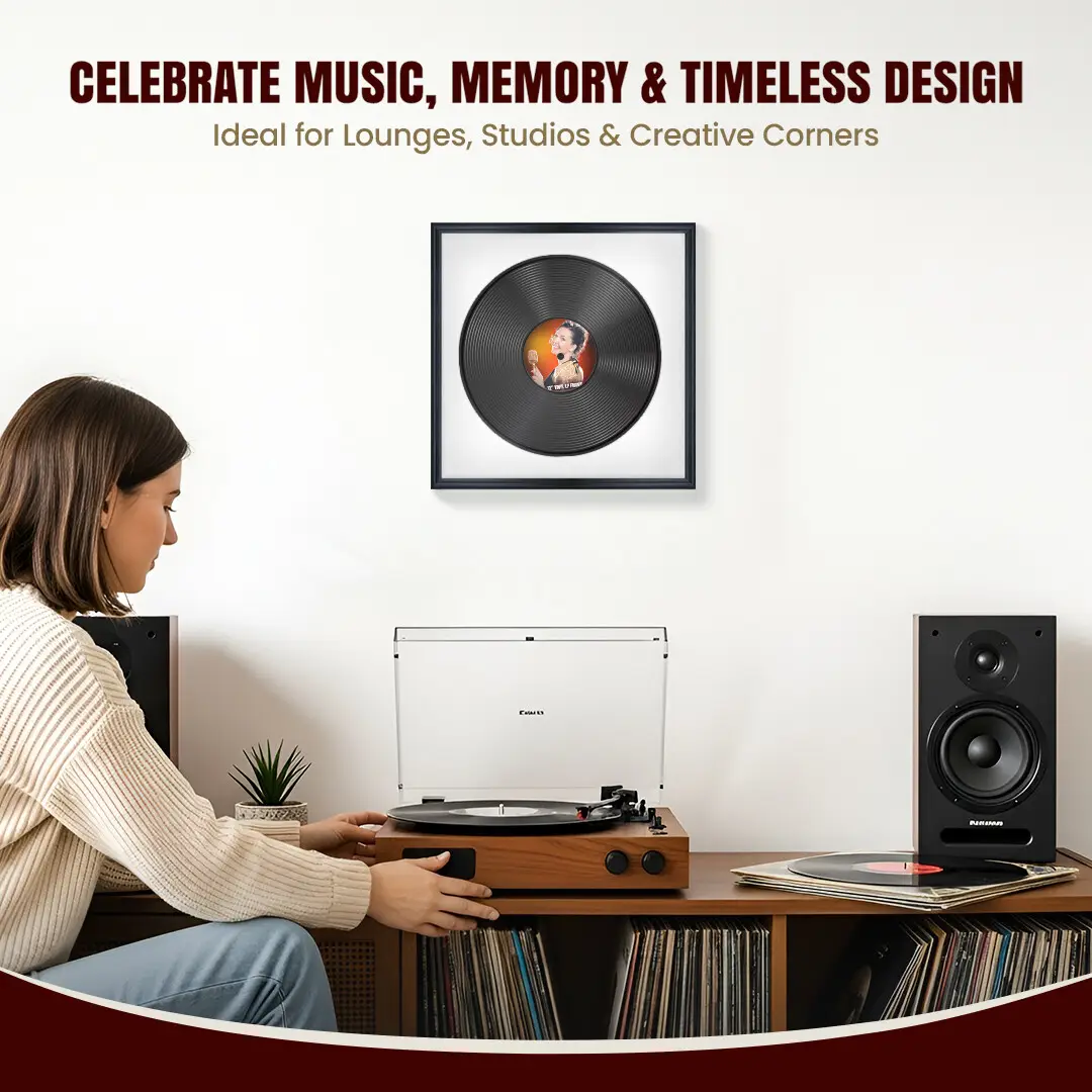16x16" Classic Black Vinyl Record Frame With Ice White Mount For 12" LP Discs | Elegant Frame For Music Lovers thumbnail 4