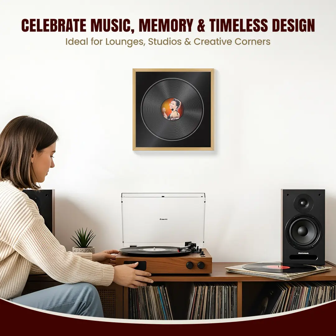 16x16" Classic Country Pine Vinyl Record Frame With Black Mount For 12" LP Discs | Premium Wall Frame For Music Enthusiasts thumbnail 4