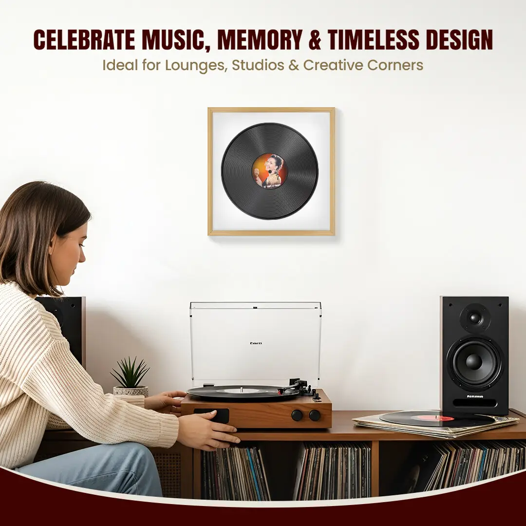 16x16" Classic Country Pine Vinyl Record Frame With Ice White Mount For 12" LP Discs | Contemporary Wall Display thumbnail 4