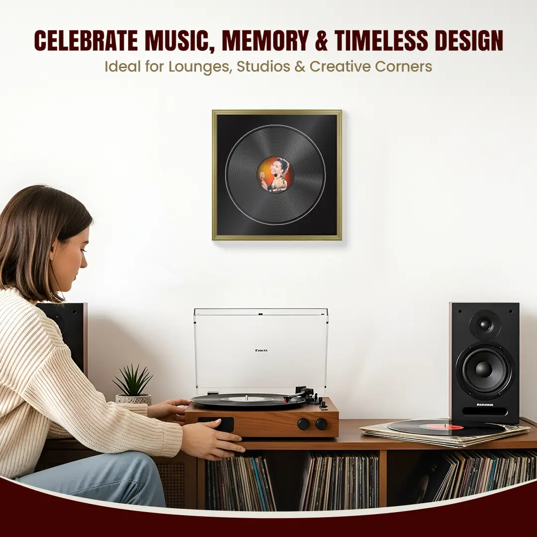 16x16" Classic Gold Vinyl Record Frame With Black Mount For 12" LP Discs | Elegant Frame For Music Lovers thumbnail 4