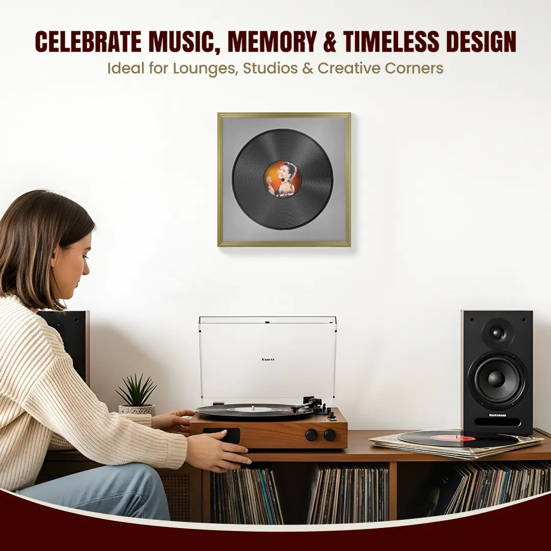 16x16" Classic Gold Vinyl Record Frame With Silver Mount For 12" LP Discs | Premium Wall Frame For Music Enthusiasts thumbnail 4