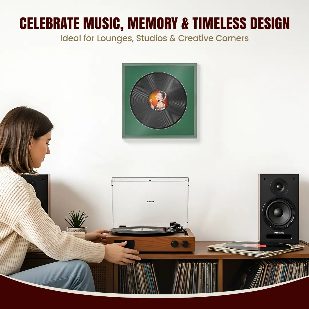 16x16" Classic Green Vinyl Record Frame With Emerald (Green) Mount For 12" LP Discs | Contemporary Wall Display thumbnail 4