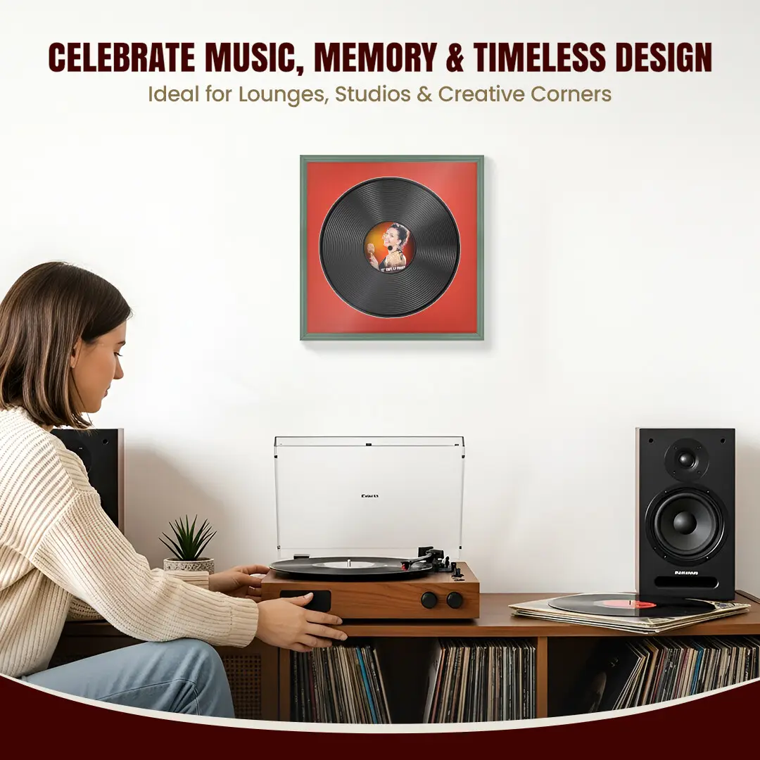 16x16" Classic Green Vinyl Record Frame With Poppy Red Mount For 12" LP Discs | Premium Wall Frame For Music Enthusiasts thumbnail 4