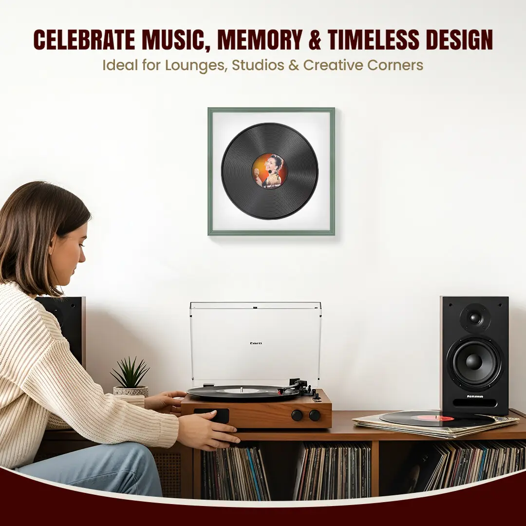 16x16" Classic Green Vinyl Record Frame With Ice White Mount For 12" LP Discs | Premium Wall Frame For Music Enthusiasts thumbnail 4