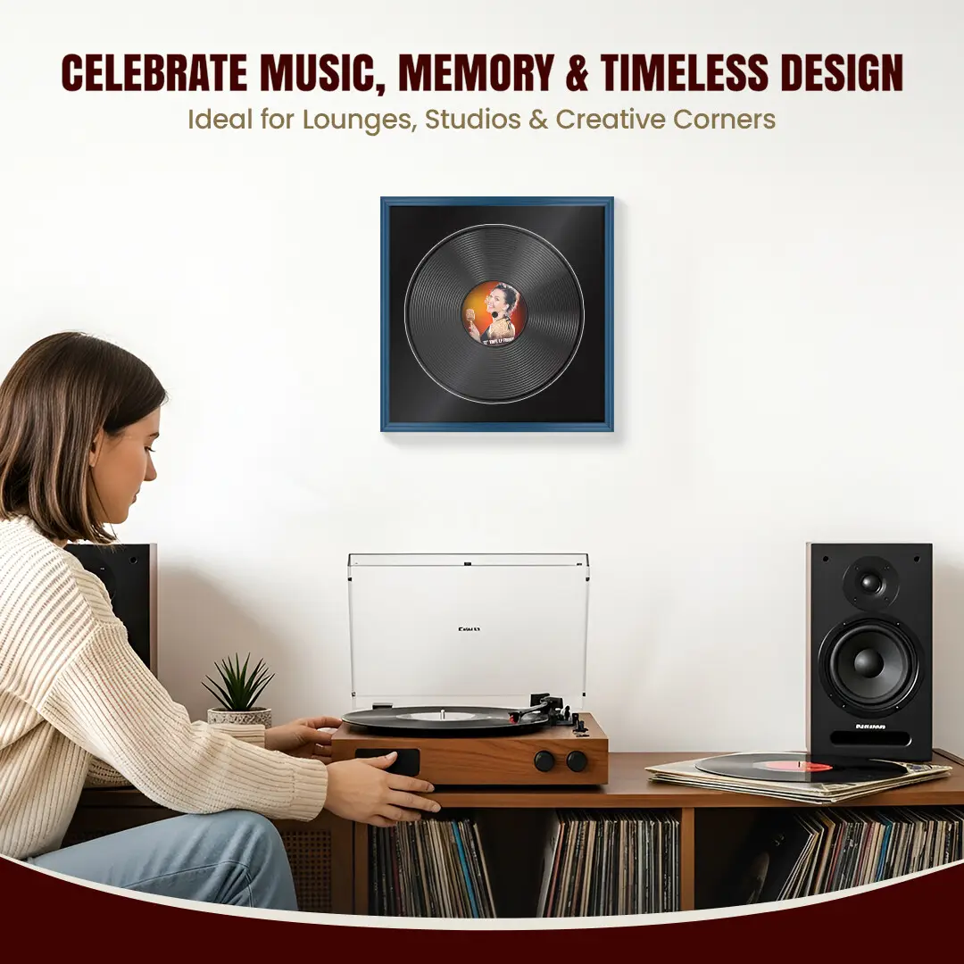 16x16" Classic Navy Blue Vinyl Record Frame With Black Mount For 12" LP Discs | Contemporary Wall Display thumbnail 4