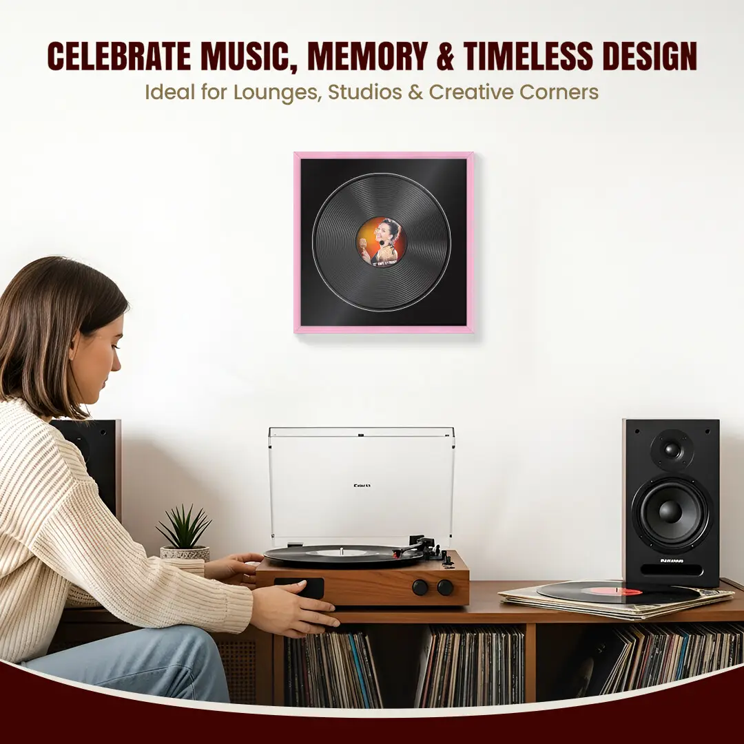 16x16" Classic Pastel Pink Vinyl Record Frame With Black Mount For 12" LP Discs | Contemporary Wall Display thumbnail 4