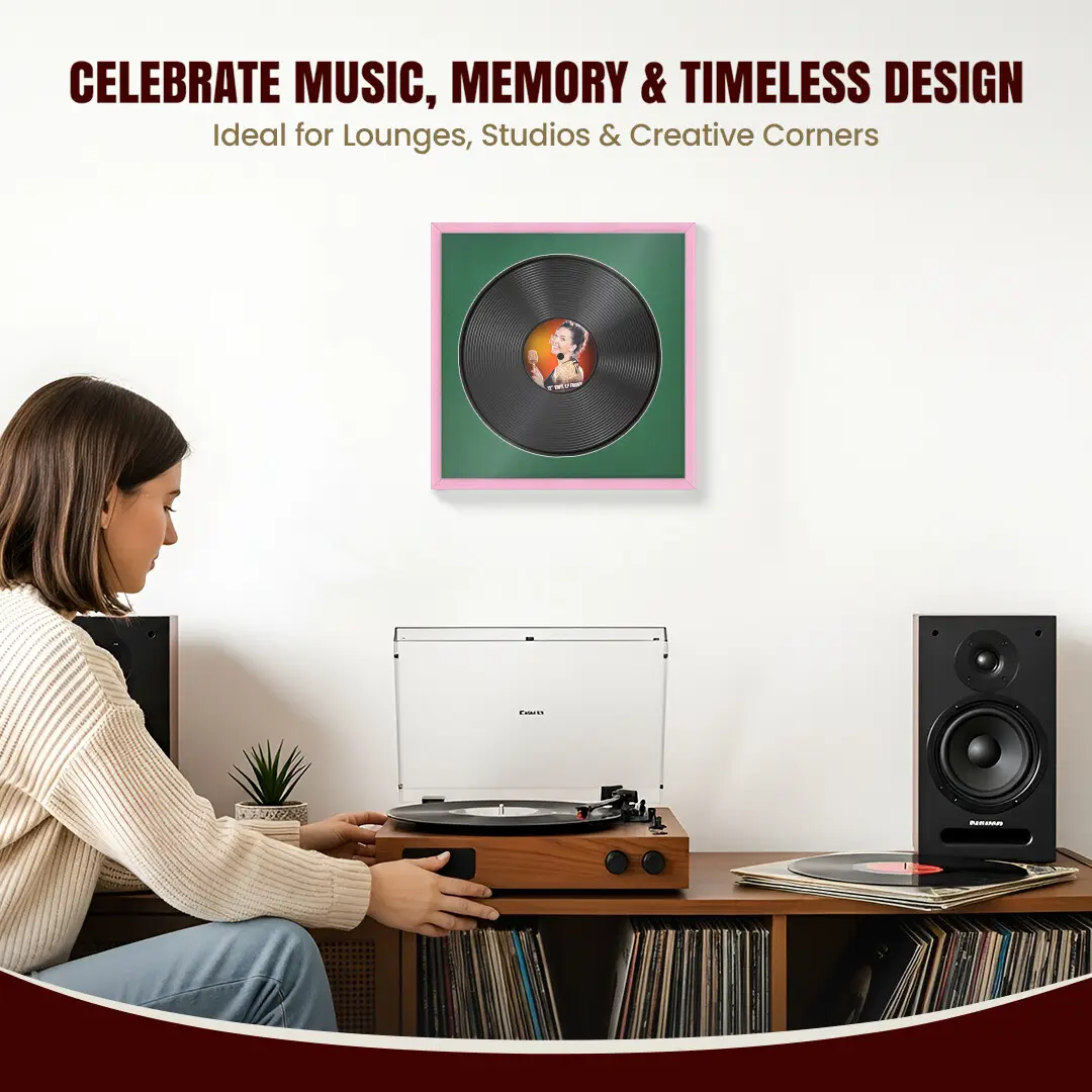 16x16" Classic Pastel Pink Vinyl Record Frame With Emerald (Green) Mount For 12" LP Discs | Elegant Frame For Music Lovers thumbnail 4