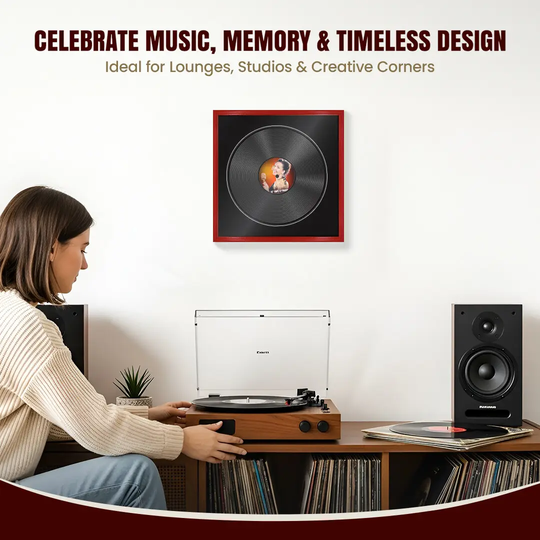 16x16" Classic Red Vinyl Record Frame With Black Mount For 12" LP Discs | Premium Wall Frame For Music Enthusiasts thumbnail 4