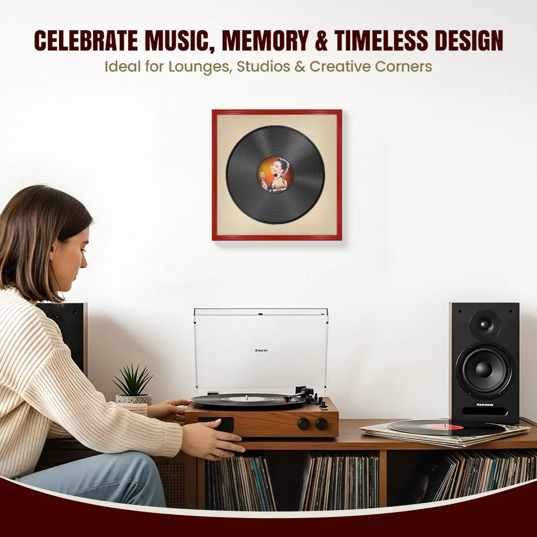 16x16" Classic Red Vinyl Record Frame With Ivory Mount For 12" LP Discs | Elegant Frame For Music Lovers thumbnail 4
