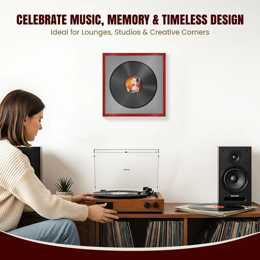 16x16" Classic Red Vinyl Record Frame With Mid Grey Mount For 12" LP Discs | Premium Wall Frame For Music Enthusiasts thumbnail 4