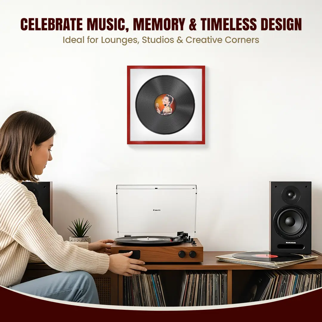 16x16" Classic Red Vinyl Record Frame With Ice White Mount For 12" LP Discs | Contemporary Wall Display thumbnail 4