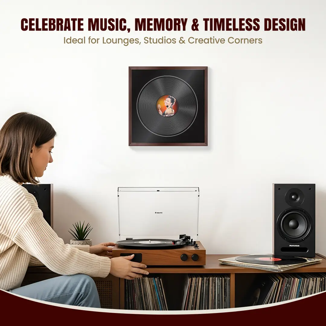 16x16" Classic Rose Wood Vinyl Record Frame With Black Mount For 12" LP Discs | Premium Wall Frame For Music Enthusiasts thumbnail 4