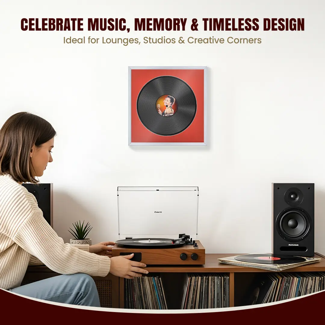 16x16" Classic Silver Vinyl Record Frame With Poppy Red Mount For 12" LP Discs | Contemporary Wall Display thumbnail 4