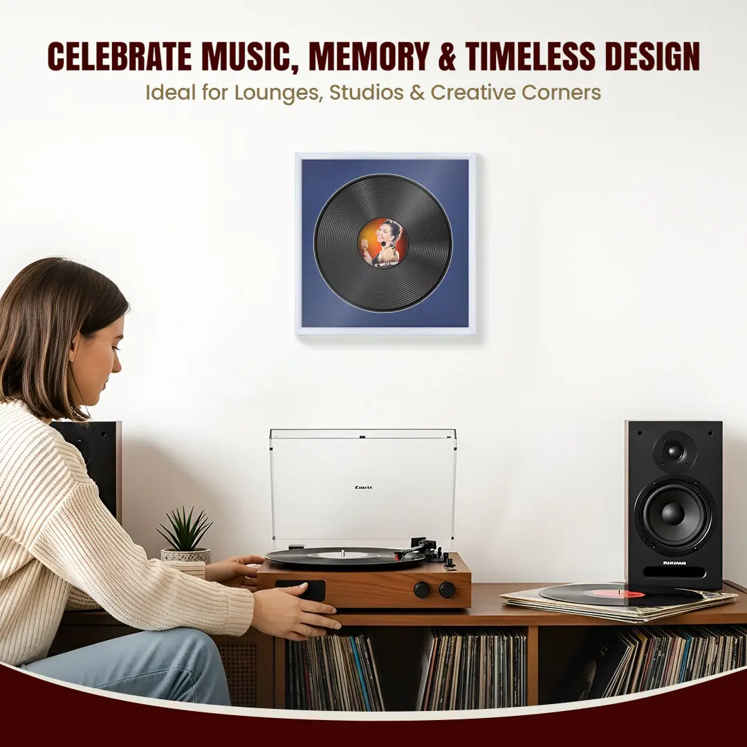 16x16" Classic White Vinyl Record Frame With Blue Mount For 12" LP Discs | Premium Wall Frame For Music Enthusiasts thumbnail 4