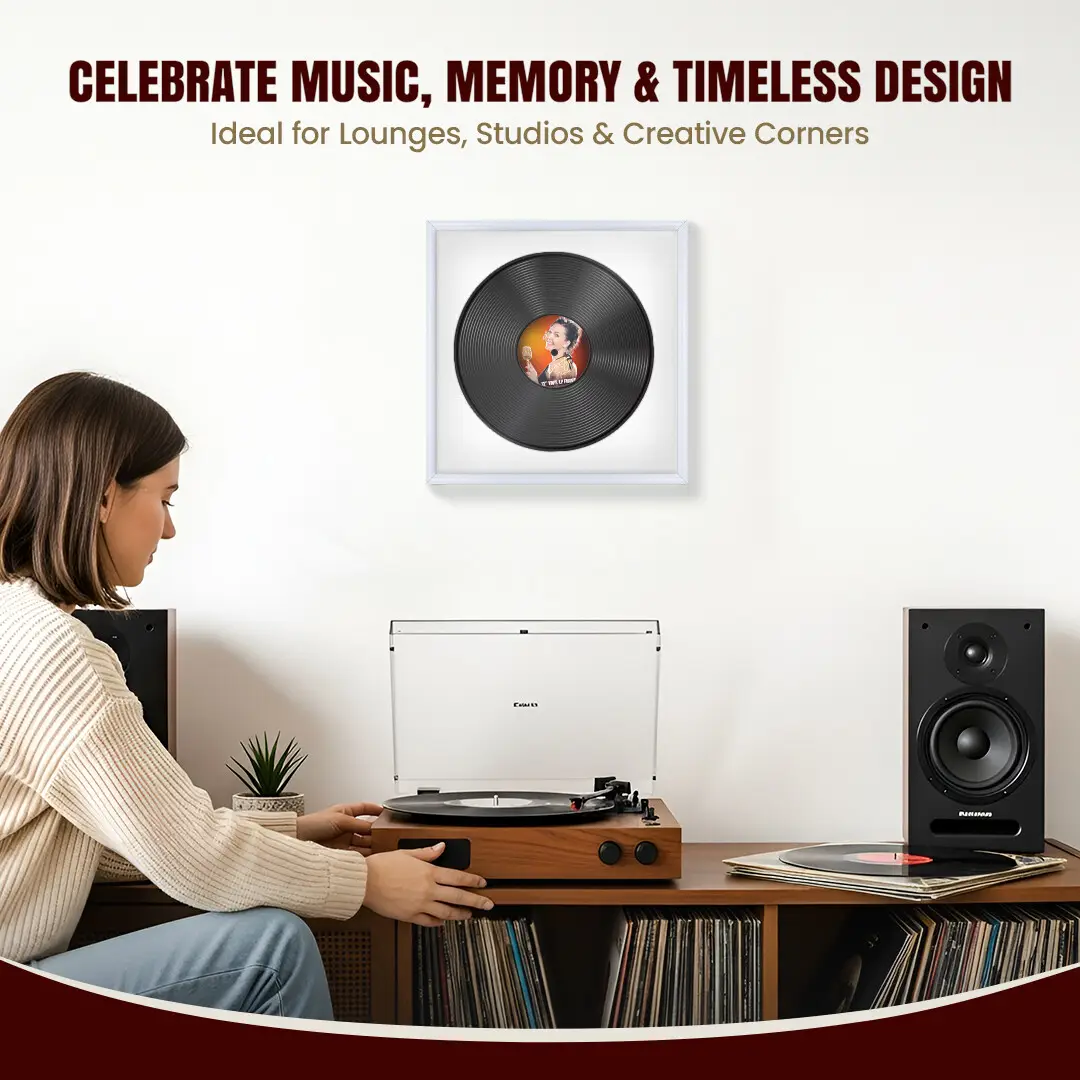 16x16" Classic White Vinyl Record Frame With Ice White Mount For 12" LP Discs | Contemporary Wall Display thumbnail 4