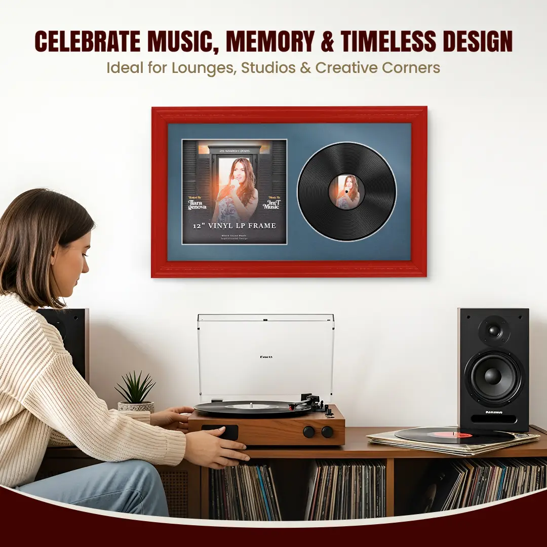 30x17" Classic Vinyl Record Frame With Silver Mount | Displays 12" LP Cover & Disc Side by Side thumbnail 4