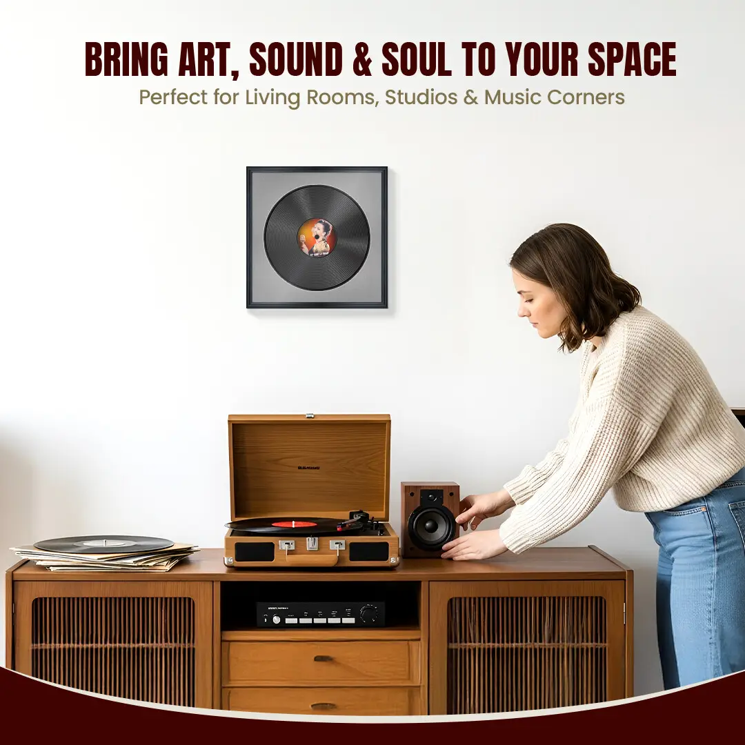 16x16" Classic Black Vinyl Record Frame With Silver Mount For 12" LP Discs | Elegant Frame For Music Lovers thumbnail 6