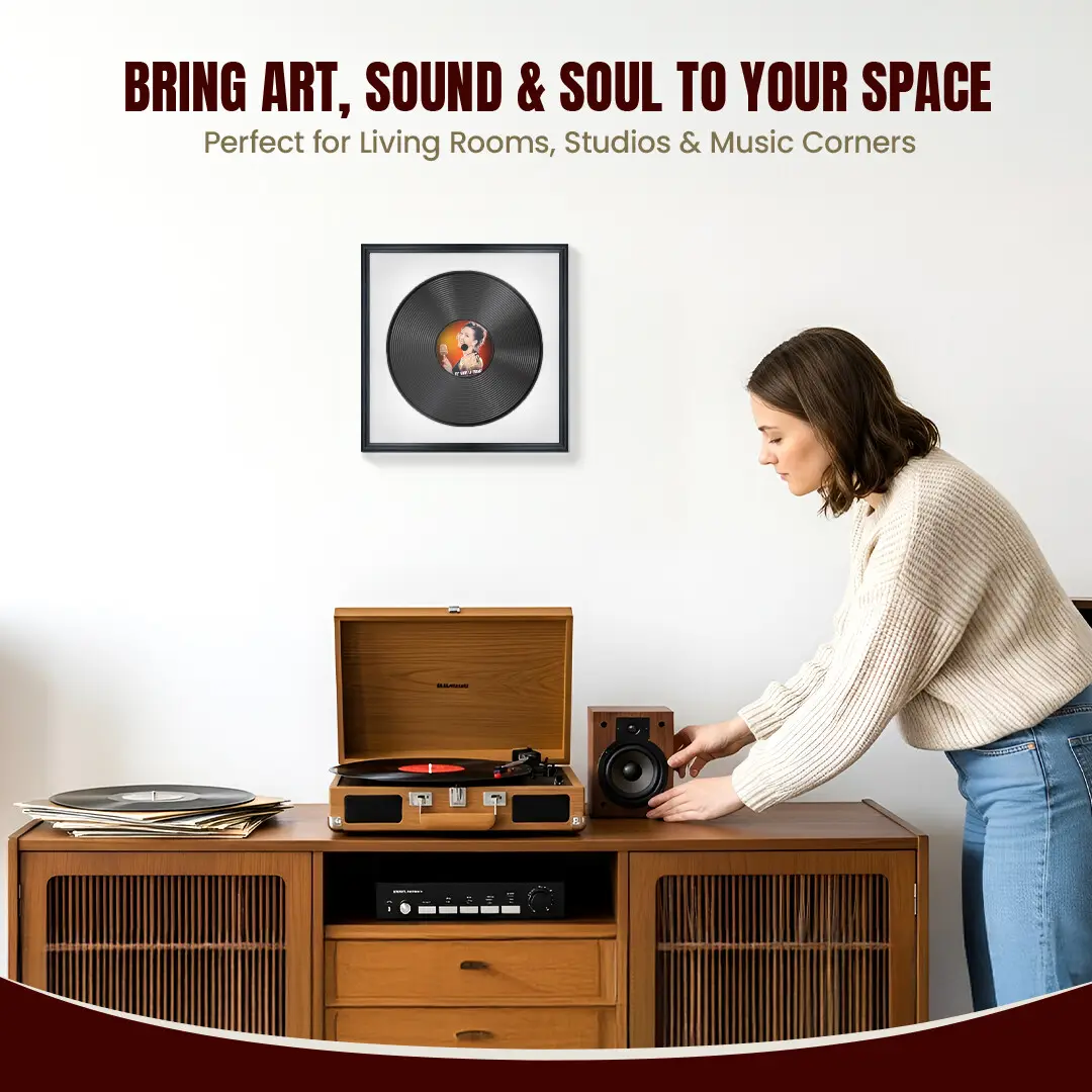 16x16" Classic Black Vinyl Record Frame With Ice White Mount For 12" LP Discs | Elegant Frame For Music Lovers thumbnail 6