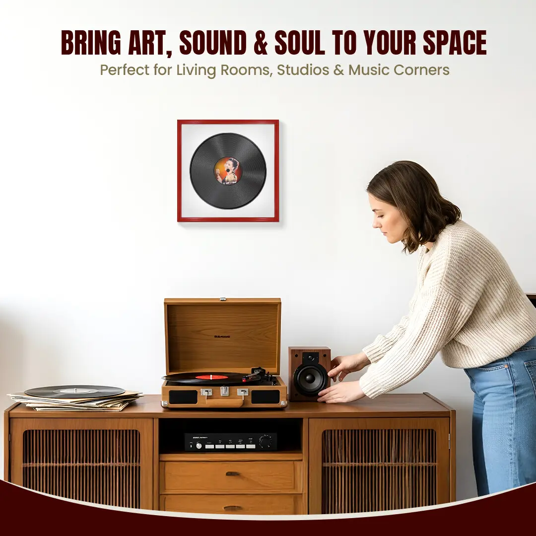 16x16" Classic Red Vinyl Record Frame With Ice White Mount For 12" LP Discs | Contemporary Wall Display thumbnail 6