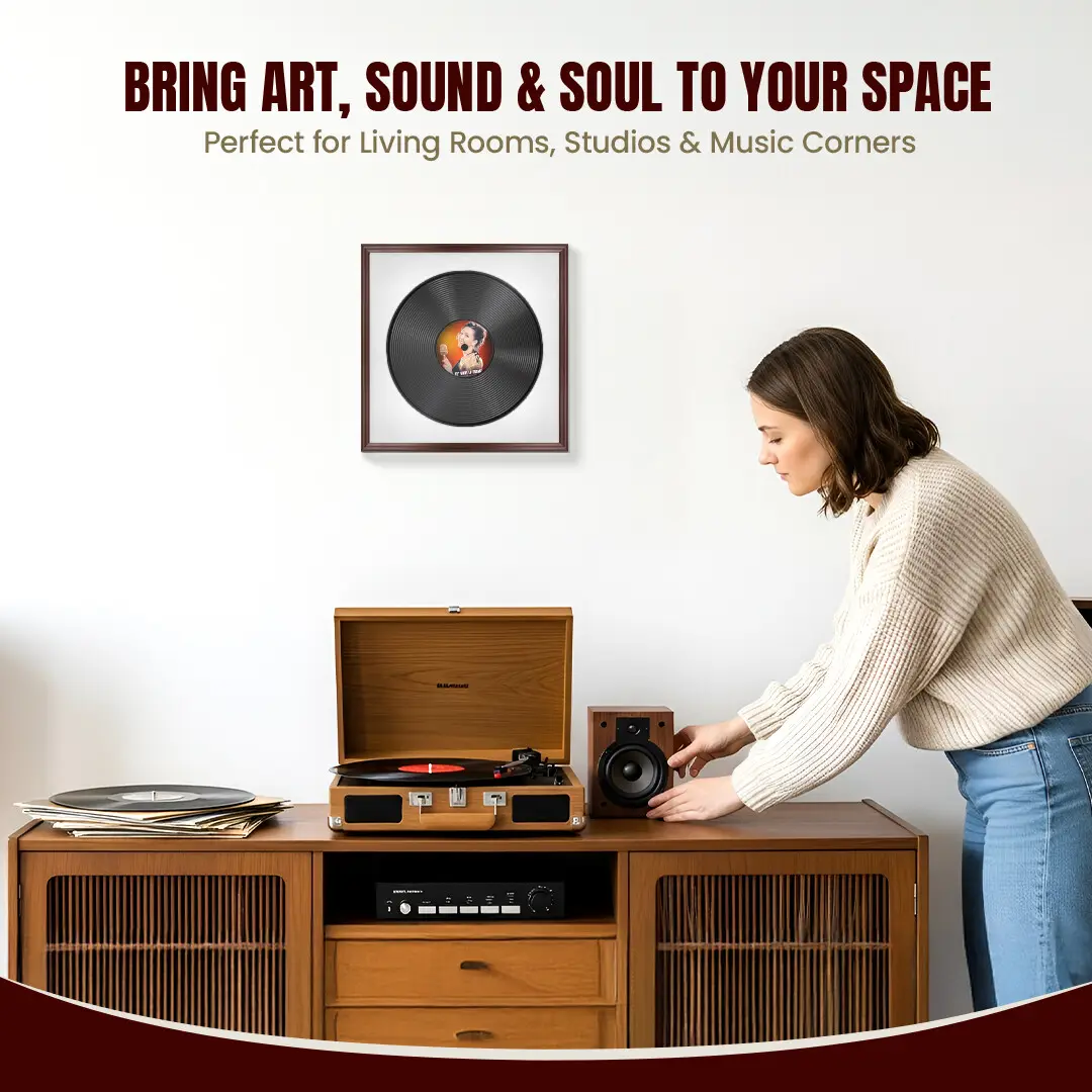 16x16" Classic Rose Wood Vinyl Record Frame With Ice White Mount For 12" LP Discs | Contemporary Wall Display thumbnail 6