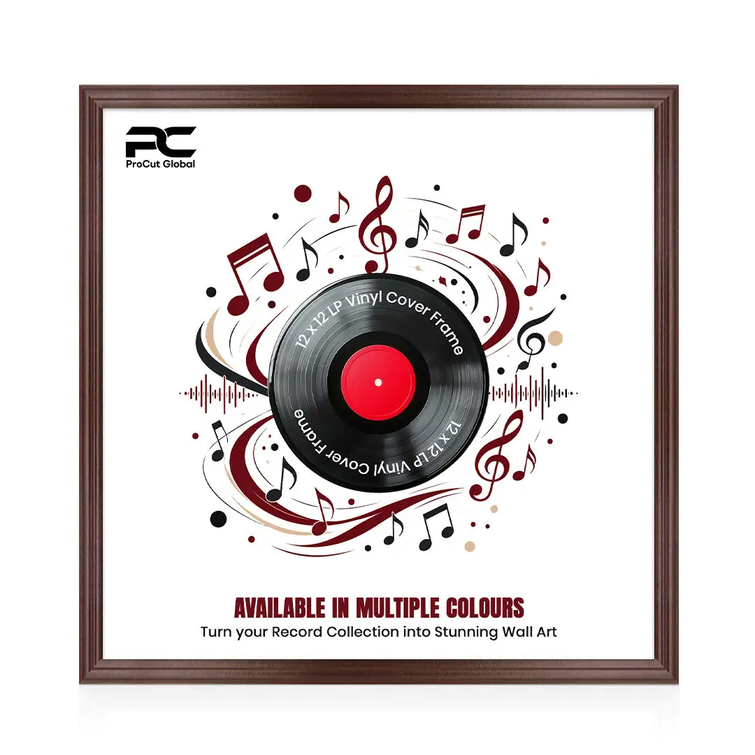 12x12" Classic Rose Wood Vinyl Record Frame For 12" LP Album Covers | Premium Wall Frame For Music Lovers