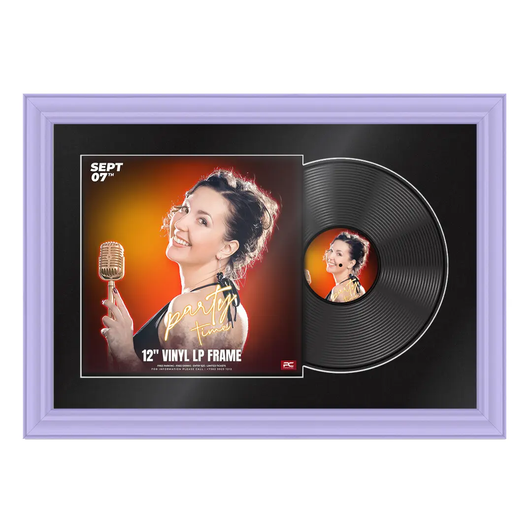 25x17" Classic Purple Vinyl Record Frame For LP Cover & Disc With Black Mount | Overlapped Display