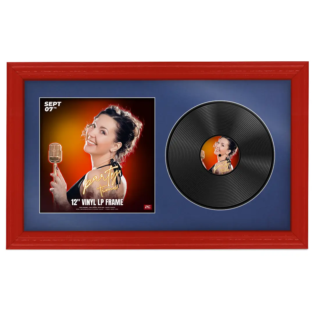 30x17" Classic Vinyl Record Frame With Silver Mount | Displays 12" LP Cover & Disc Side by Side