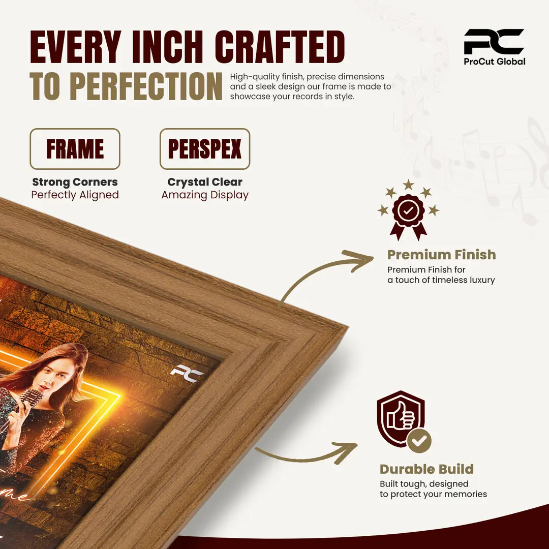 12x12" Classic Oak Vinyl Record Frame For 12" LP Album Covers | Elegant Music Display For Wall thumbnail 7