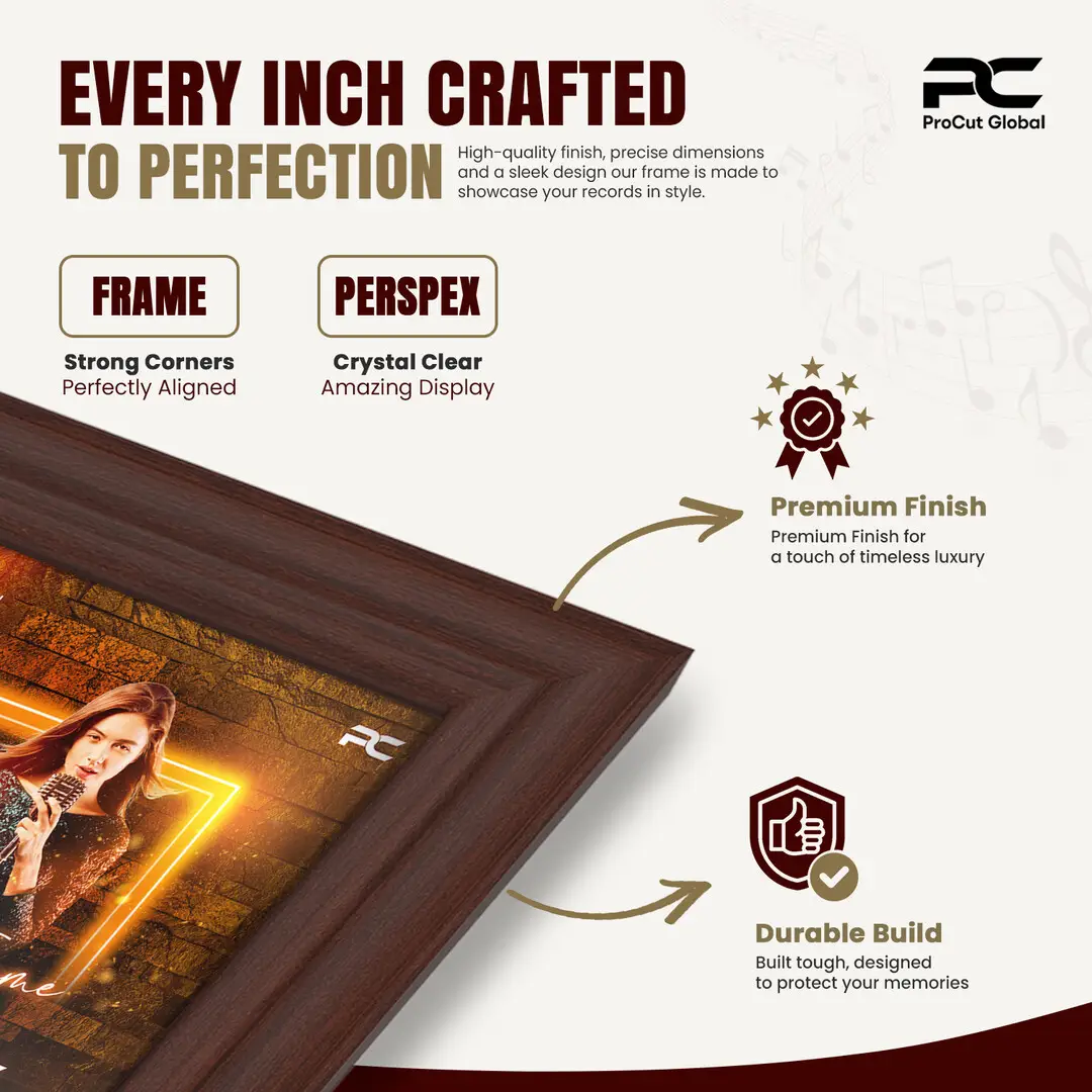 12x12" Classic Rose Wood Vinyl Record Frame For 12" LP Album Covers | Premium Wall Frame For Music Lovers thumbnail 7