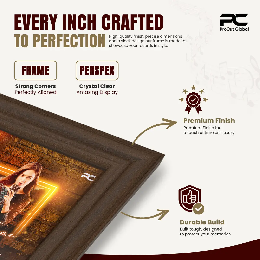 12x12" Classic Walnut Vinyl Record Frame For 12" LP Album Covers | Elegant Music Display For Wall thumbnail 7