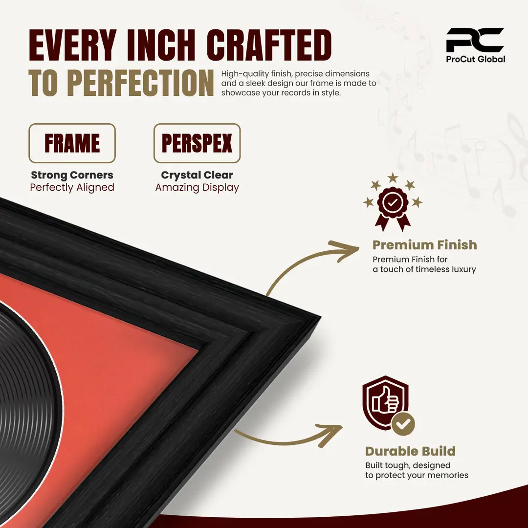 16x16" Classic Black Vinyl Record Frame With Poppy Red Mount For 12" LP Discs | Contemporary Wall Display thumbnail 7
