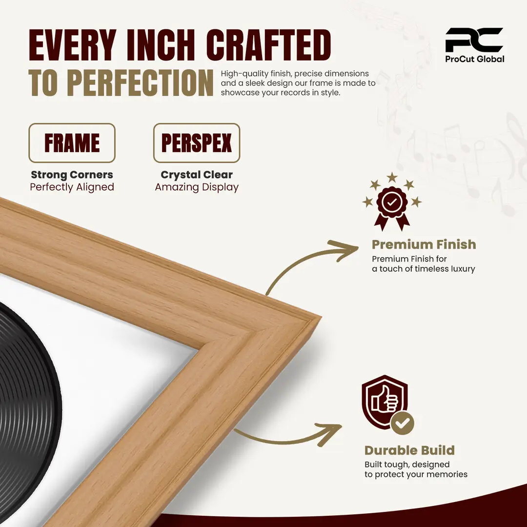 16x16" Classic Country Pine Vinyl Record Frame With Ice White Mount For 12" LP Discs | Contemporary Wall Display thumbnail 7
