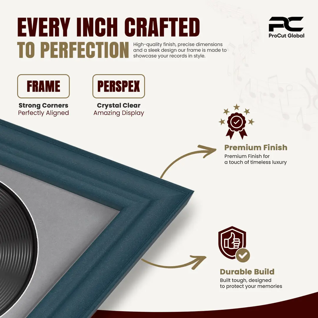 16x16" Classic Navy Blue Vinyl Record Frame With Mid Grey Mount For 12" LP Discs | Contemporary Wall Display thumbnail 7