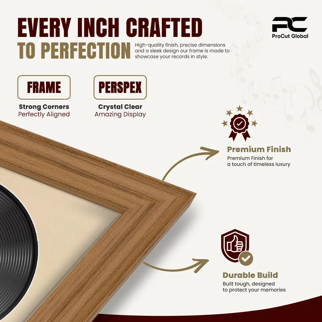 16x16" Classic Oak Vinyl Record Frame With Ivory Mount For 12" LP Discs | Contemporary Wall Display thumbnail 7