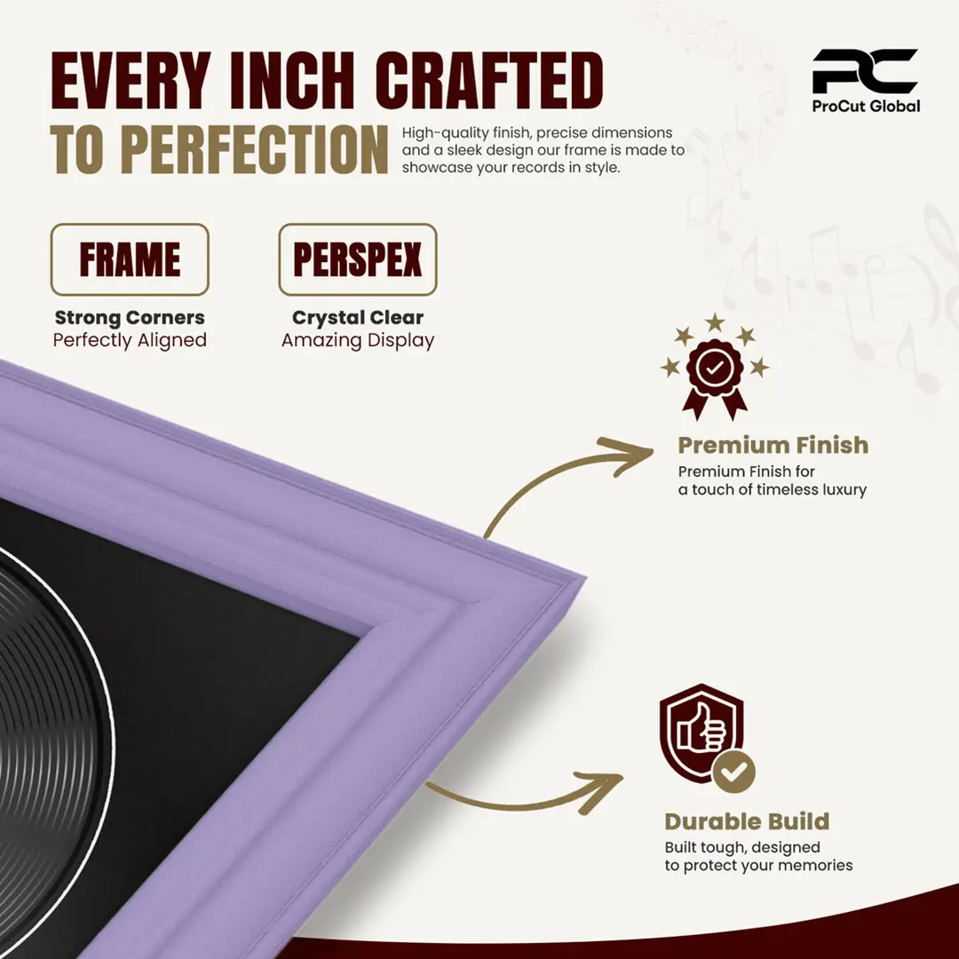 16x16" Classic Purple Vinyl Record Frame With Black Mount For 12" LP Discs | Elegant Frame For Music Lovers thumbnail 7