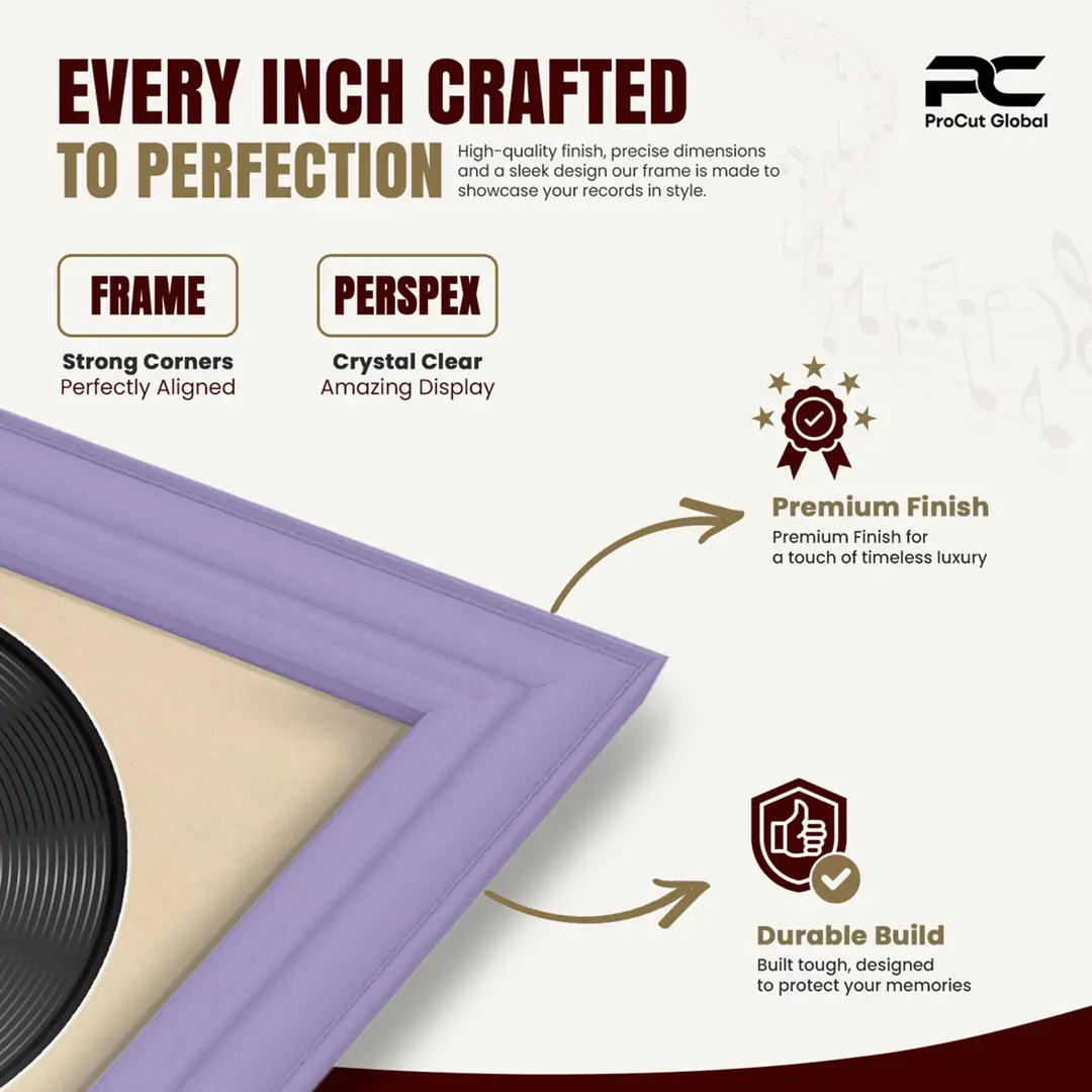 16x16" Classic Purple Vinyl Record Frame With Ivory Mount For 12" LP Discs | Contemporary Wall Display thumbnail 7
