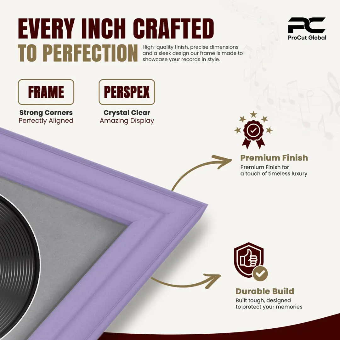 16x16" Classic Purple Vinyl Record Frame With Mid Grey Mount For 12" LP Discs | Elegant Frame For Music Lovers thumbnail 7